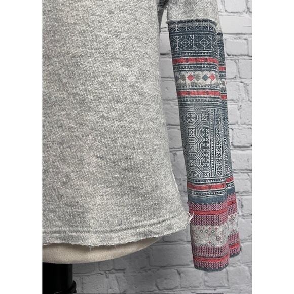 Free People Gray Aztec Embroidered Sleeve Boho Top Sweater Women's Size X-Small - Picture 6 of 10